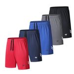 fovdtaa 5 Pack Mens Sports Shorts Men's Athletic Shorts with Pockets and Elastic Waistband, Quick Dry Workout Shorts for Men Running Trousers Black,Grey,Blue,Navy,Red XL