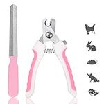 Reastar Pet Nail Clipper Animal Claws Scissor & Free Nail File, with Safety Lock and Protective Guard to Avoid Over Cutting - Suitable for Dogs Cats Birds (White and Pink)