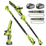 Supstable 2-in-1 Cordless Pole Saw & Mini Chainsaw, Electric Chain Saws 8 Inch & 6 Inch with Auto Oiler, 2 x 4.0Ah Batteries, Tree Trimmer Limb Branch Cutter Pruner with Extension Rod Up to 15 FT