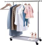 MISSLO Short Clothes Rack with Shelf and Rolling Wheels, Metal Hanging Clothes Rails Adjustable Kids Clothing Garment Racks for Coats, Shirts, Sweaters, Silver