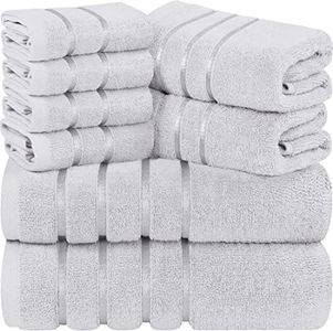 Utopia Towels 8-Piece Luxury Towel Set, 2 Bath Towels, 2 Hand Towels, and 4 Wash Cloths, 600 GSM 100% Ring Spun Cotton Highly Absorbent Viscose Stripe Towels Ideal for Everyday use (Silver)