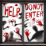 2Pcs Halloween Window Decorations Stickers Large, Bloody Hands Blood Decoration Zombie Poster for Halloween Scary Haunted House Party, 77 x 155 cm