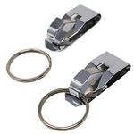 2 Pack - Secure Belt Clip Key Holder with Metal Hook & Heavy Duty 1 1/4 Inch Keychain Ring - Metal Key Chain Keeper for ID Badge & Keys or Small Tools - Clips to Your 1.25" Belts by Specialist ID