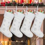 KHOYIME Christmas Stockings 4 Pack 20" Large White Faux Fur Xmas Stockings with Shining Silver Snowflake Christmas Decorations Party Ornaments Holiday Room Decor