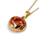 HENRYKA Sleeping Fox Necklace in 925 Sterlin Silver, 24ct Gold Plate and Baltic Amber - 18 inch Chain | Boho Style Animal Gifts for Girls & Women