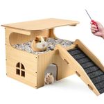 Essenhome Wooden Guinea Pig Castle Hideout,Enlarged Guinea Pig Castle,Wooden Hamster House with Stairs & Mat,Durable Small Pet Bed for Piggies Chinchilla Rat Hamster Bunny