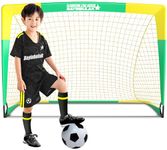 BAYINBULAK Portable Football Goal Football Net Post for Garden Training Festive Play (3'x2.2', Yellow+Green)- 1 Pack