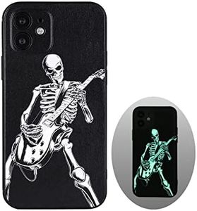 X spirit Skull Case for iPhone 12, Skeleton Playing Guitar, Cool Edgy Goth Gothic Emo Luminous Design, Rock n Roll Style, Light Up Glow in The Dark, Leather Finish (iPh 12-Skeleton Playing Guitar)