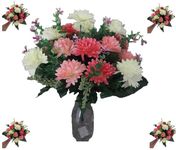 41cm Chrysanthemum Grave Bouquet | 5 Beautiful Colour Variations | Grave Flowers | Artificial Flowers For Graves | For Cemetery Decorations & Floral Displays | Home & Garden (Pink & Cream)