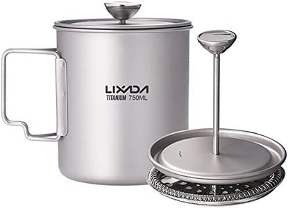 Lixada 750ml Titanium Pot Camping Pot Coffee Maker Mug French Press Pot with Foldable Handles for Outdoor Camping Hiking Backpacking