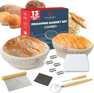 Bread Proofing Basket Set of 2 - Round 9" & Oval 8" Sourdough Bread Baking Supplies w/Linen Liner, Scrapers, Scoring Lame, Whisk, Blades Banneton Proofing Baskets - Sourdough Starter Kit for Beginners