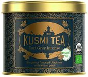KUSMI TEA, Earl Grey Intense - Loose Leaf Tea Tin - Organic Earl Grey Black Tea - Features Bolder Bergamot & Tangy Lemon, 100g