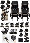 Rexhan Twin 4 in 1 Reversible Travel System, Foldable Double Baby Buggy, Twin Toddler Pram, Pushchair, Lightweight, Tandem All in One Stroller, Portable Baby Carriage, 0-4 Year, Aluminium Frame