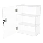 Choowin Acrylic Display Case with Lock Key Countertop Display Case with Shelves Locking Display Case for Collectibles Clear Showcase Retail Display Cabinet Safe Storage, Fixed 3 Shelf 30x15x40 cm