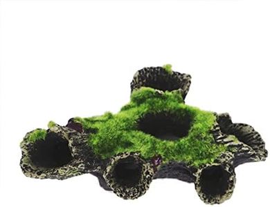 Gigicloud Resin Moss Tree House Fish Shrimp Hiding House Aquarium Fish Tank Decoration Accessories Artificial Resin Log Tree Branch with Moss Fish Tank Decoration