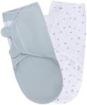 Ely’s & Co. Swaddleez Adjustable Baby Swaddle Wrap 2-Pack Cotton for Baby Boy from 0-3 Months — Dusty Blue Stars & Solid Dusty Blue