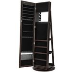 SONGMICS 360°Rotatable Jewelry Organizer Cabinet Armoire with Storage Shelf,Lockable, Brown UJJC62BR