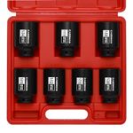 CASOMAN 1/2-Inch Drive Deep Spindle Axle Nut Impact Socket Set, 1/2" Drive Deep Impact Socket Set, Inch, Cr-Mo, 6-Point, 1-3/8-Inch - 1-3/4-Inch, 7 Piece Axle Socket Set