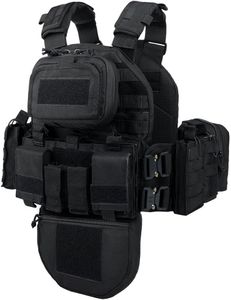 BOMTURN Heavy Duty Breathable Utility Tactical Vest for Men, Adjustable Airsoft Vest with MOLLE Removable Pouches