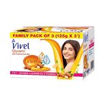 Vivel Glycerin Bathing Soap for Soft Moisturized Skin with Pure Almond Oil & Vitamin E, 375g (125g - Pack of 3), Soap for Women & Men, For All Skin Types