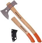 Wrangler Tools Titanium Camping Axe - 18" Wood Handle with Hammer End Hachet - Dual-Use Axe with Sheath and 2 Handles - Camping Gear & Outdoor Tools for Survival, Wood Splitting, Chopping & Hiking