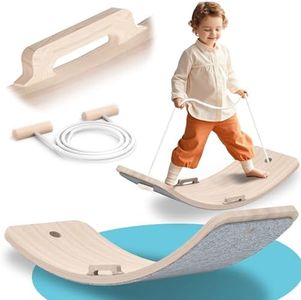 Wooden Wobble Balance Board Kids, 27 Inch Balance Board Toddlers with Solar System Pattern, Space Toy Rocker Board with Rope for Indoor&Outdoor Exercise, Open Ended Learning Toy for Body Training,