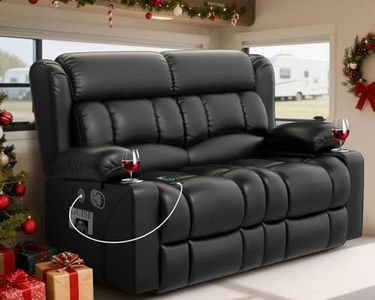 MisUMis RV Loveseat Recliner Sofa, Wall Hugger Reclining Loveseat RV Couch with USB Ports, Large Pockets, Cup Holders, 150° Adjustable RV Recliners Furniture for Travel Trailers & Home Theater Seating
