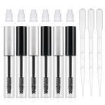 6 Pcs Empty Mascara Tube And Wand,Refillable 10ml Mascara Tube Includes 3 droppers,6 rubber inserts for Eyelash Growth Oil, Mascara and Lip Gloss(Black & Silver)