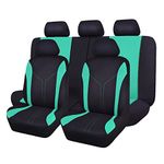 Flying Banner Universal Fit Car Seat Cover Sets Mesh Fabric Splicing Polyester Cover (Full Set, Black and Mint green)