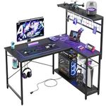 Bestier L-Shaped Gaming Desk with Power Outlets, LED Workstation with 4 Tiers Shelves for Home Office, Gamer Reversible Table with Hooks and Cup (BDCF, 106cm)