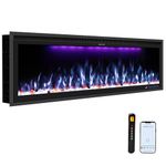 Benrocks 50'' Electric Fireplace Inserts, WiFi-Enabled Recessed & Wall Mounted Fireplace, 500 Color Combinations, 750/1500W in-Wall Fireplace Heater, App Control, Timer, Logs & Crystals Black