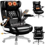 600lbs Big and Tall Office Chair with 3D Kneading Heated Massage&Two Soft Pillow,Comfy Heavy Duty Executive Office Desk Chair with 5D Flip Arms for Heavy People,High Back Computer Chair,Metal Base