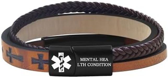 Zircobic Medical Alert Bracelet – Laser Engraved “Mental Health Condition”, Cross Accent, Braided PU Leather, Waterproof and Lightweight, Unisex, Suitable for Sports and Daily Wear
