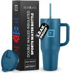 IRON °FLASK Co-Pilot Insulated Mug with Straw & Flip Cap Lids - Cup Holder Bottle for Hot, Cold Drink - Leak-Proof - Water, Coffee Portable Travel Mug - Deep Teal, 40 Oz