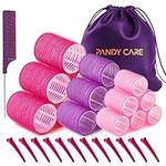 Hair Rollers Set 32 PCS, PandyCare For Long & Short - No Heat, Hair-friendly, Natural Effect, Includes 18 (1.73+1.41+0.98 inch), 12 Clips,1 Rat Tail Comb 1 Storage Bag