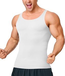 Herren Unterhemden Shapewear Workout Tank Top Kompressionsshirt Muskelshirt Abnehmen Body Shaper Bauchweg Shirt Unterhemd (M-L, Weiß)