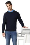 Van Heusen Athleisure Men Sweater - 100% Merino Wool - Crew Neck, Full Sleeve, Ultra Soft_72001_Navy_M