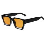 VANLINKER Thick Square Sunglasses for Men Women Retro Chunky Rectangle Shades UV400 Protection VL9731, C2.3 - Black / Yellow, Medium