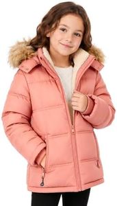WENTTUO Girls Winter Coat Warm Outerwear Waterproof Sherpa Fleece Coat Windbreaker Parka Puffer Jackets with Detachable Fur Hood