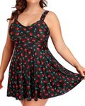 Aqua Eve Plus Size Two Piece Swimsuits for Women Tankini Bathing Suits Flowy Swim Dress with Shorts, Cherry, 24 Plus