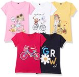 T2F Girl's Plain Regular Fit T-Shirt (GLS-TSRT-03_Multicolor 3 3-4 Years)