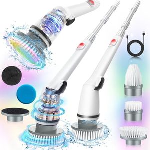 Electric Spin Scrubber, Cordless Cleaning Brush, Shower Scrubber with 5 Replaceable Brush Heads and Adjustable Extension Handle, Power Scrubber for Bathroom, Shower, Tub, Tile, and Car