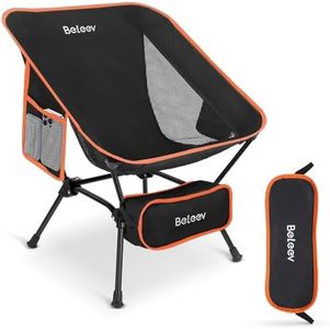 BELEEV Portable Camping Chair, Lightweight Folding Backpacking Chair for Adults with 2 Side Pockets, Compact Camp Chair for Outdoor Hiking Lawn Lawn Picnic Travel, Supports 265lbs
