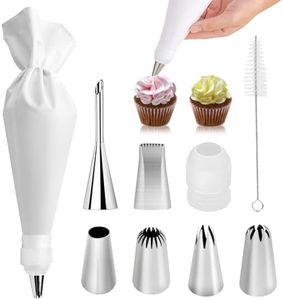 9-Piece Reusable Piping Bags and Tips Set- Cotton Baking Kit with Coupler, Stainless Steel Nozzles & Cleaner for Cakes/Cupcakes/Cookies Decorating
