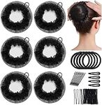 6PCS Black Bun Hair Nets Set Reusable Hair Nets Women Bun Dancer Hair Mesh Bun Cover with Adjustable Drawstring Including 6 Rubber Bands+4 BB Clips+10 Hair Pins +20 Bobby Pins