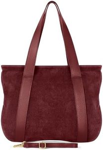 Italian Genuine Suede Leather Tote for Women with Secure Zipper & Adjustable Strap | Large City Shoulder Carryall (Burgundy)