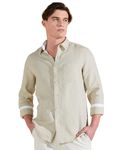 Symbol Premium Men's Pure Linen Solid Casual Shirt (Regular Fit) (SP-S24-M-CS-102_Natural Beige_2XL)