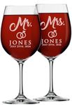 The Wedding Party Store, Mr and Mrs Wine Glasses - Personalized Engraved Wedding for Couples - Custom Monogrammed - Set of 2