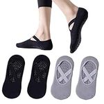 mkemka 2 Pairs Yoga Socks Women's Yoga Socks Non-Slip Pilates Socks Grip Socks With Straps Non-Slip Silicone Dots Sweat Absorbent for Pilates Ballet Barefoot Exercise Dance (Black Grey)