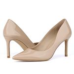 JENN ARDOR Women's Comfortable Stiletto Pumps 3 inch Elegant Gorgeous Closed Pointed Toe Slip On Solid High Heels for Ladies Wedding Dress Shoes, Nude, 7